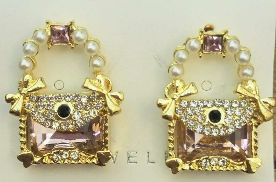 Gorgeous Peach Crystal Charms Hanging Gold Plated Earrings for Women