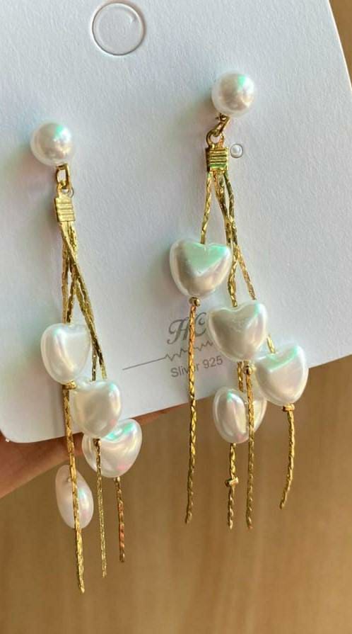 Heart Design Gold Plated Pearl Earrings