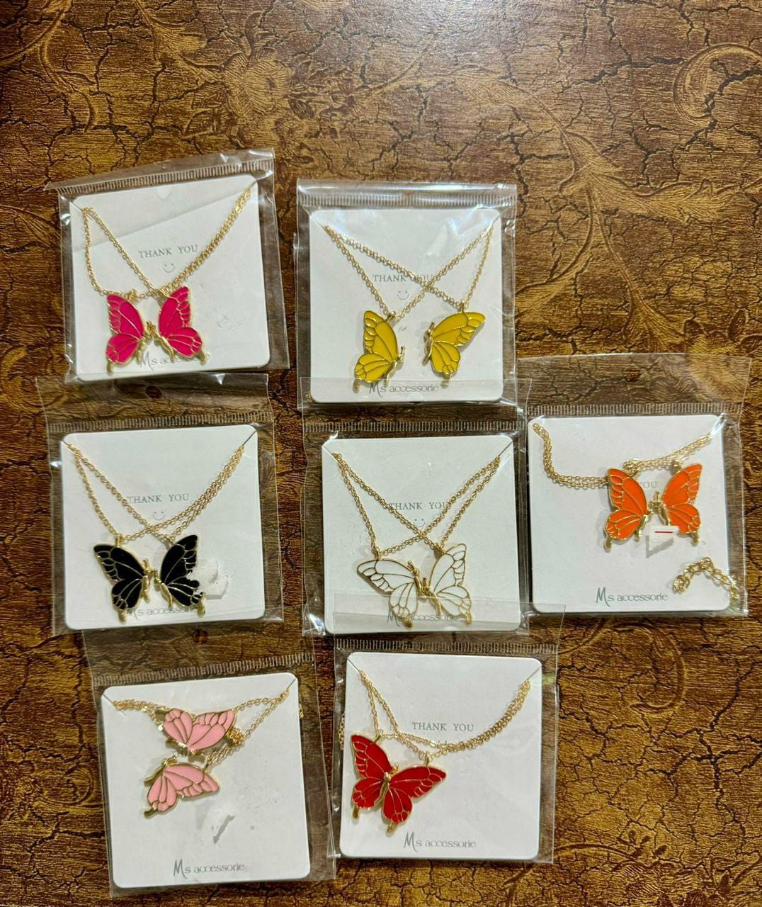 2 Pcs Enamel Butterfly Pendant Necklace