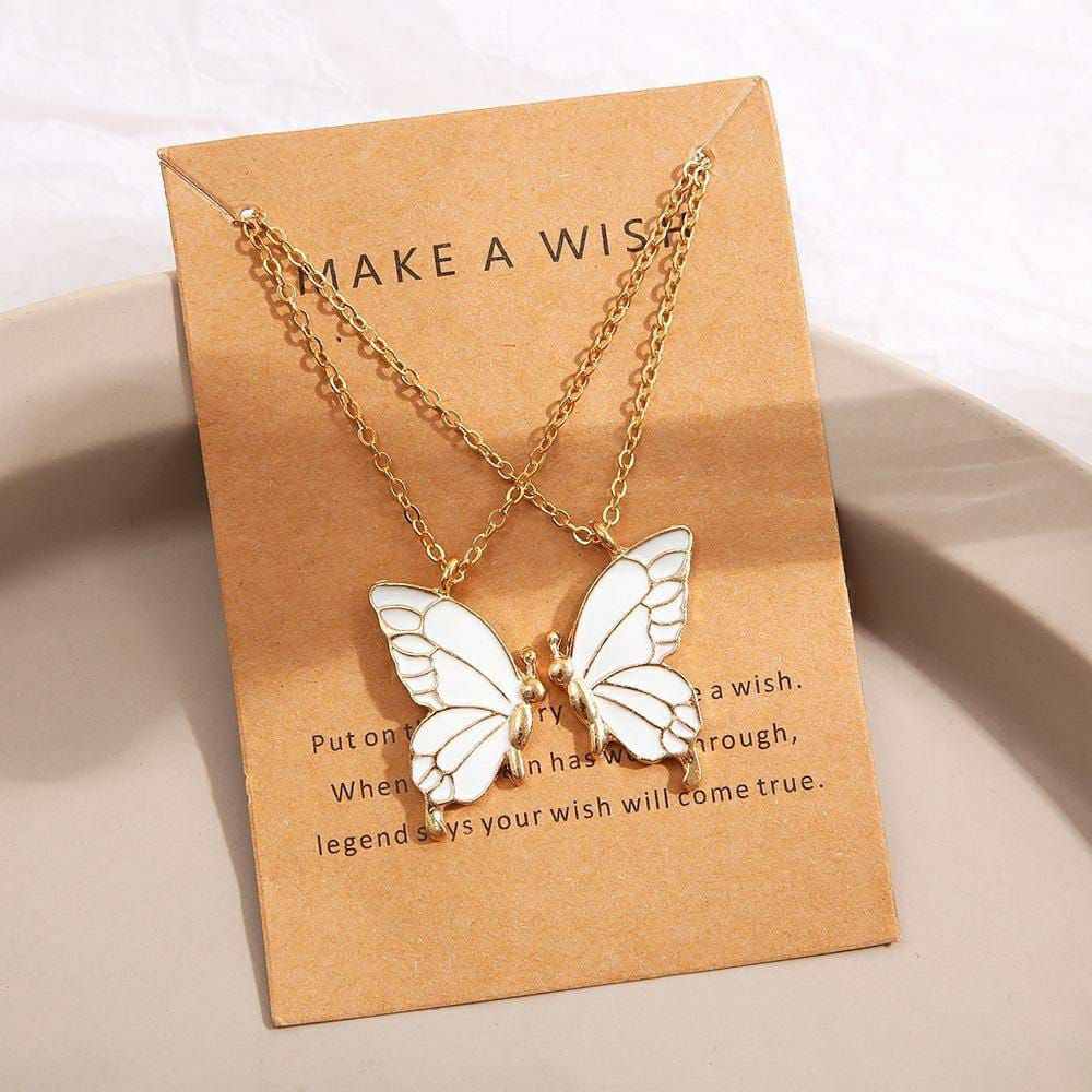 2 Pcs Enamel Butterfly Pendant Necklace