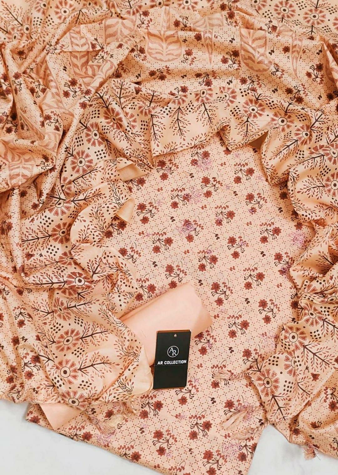 3 Pcs Women's Unstitched Printed Embroidered Suit