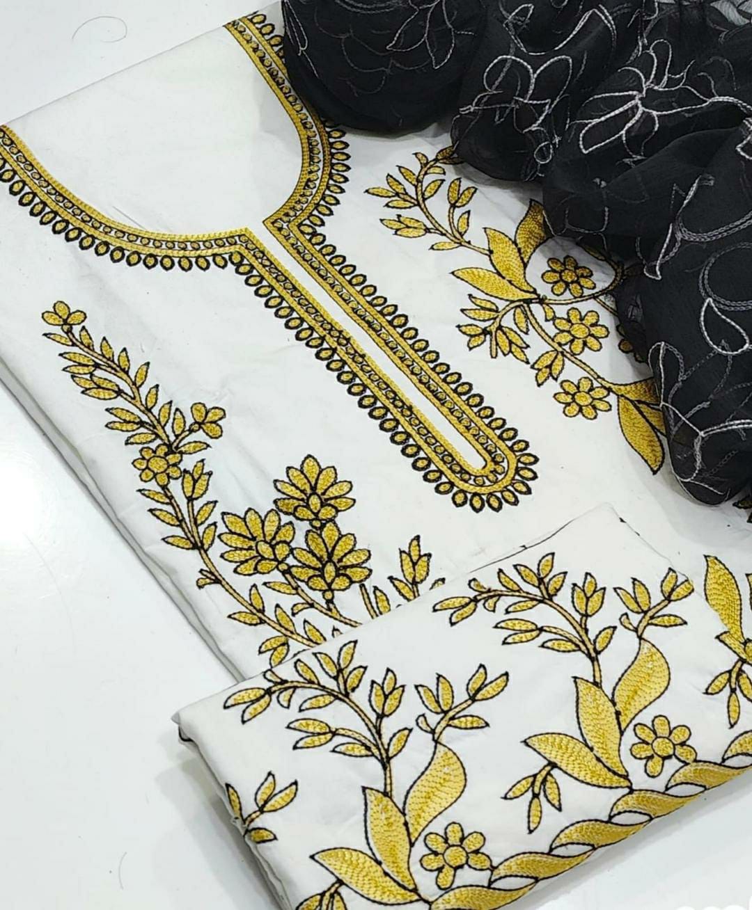 3 Pcs Women's Unstitched Cotton Embroidered Suit