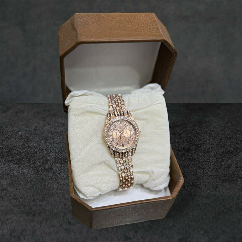 Diamond Stones Watch For Ladies (Pink)