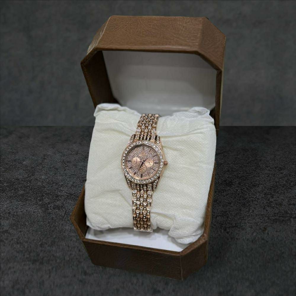 Diamond Stones Watch For Ladies (Pink)