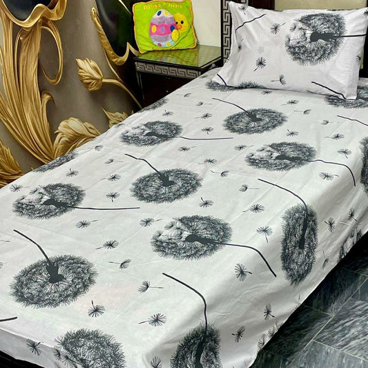 Luxurious Printed Cotton Single Bedsheet Set - 2 Pcs (Including Pillow Covers)