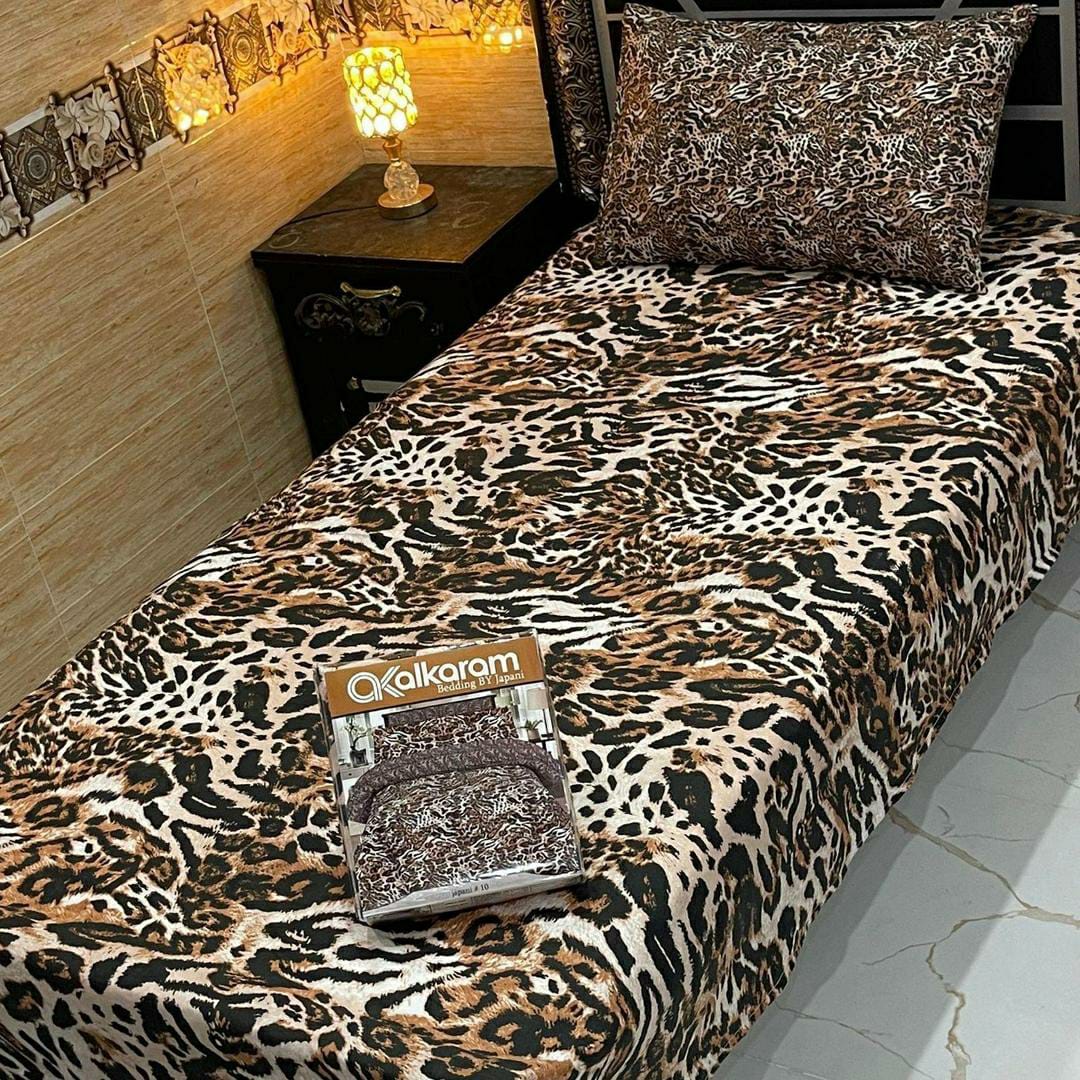 4 Pcs Cotton Salonica Printed Single Bedsheet (Brown)