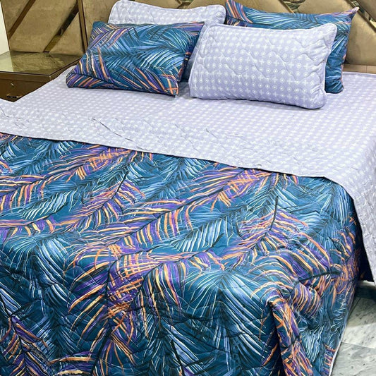 6 Pcs Cotton Printed Comforter Set for King Size Bed (Blue)