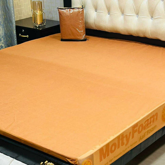 Terry Cotton Plain Double Bed Mattress Cover (Mustard)