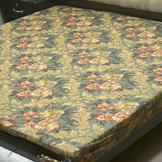 Printed PU Mattress Cover for Double Bed (Golden,Grey)