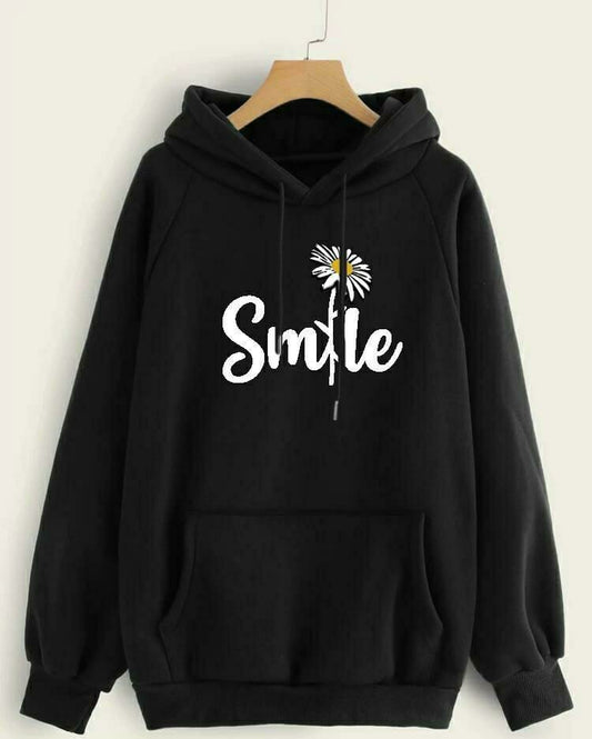 1 Pc Women's Stitched Cotton Printed Hoodie (Black)