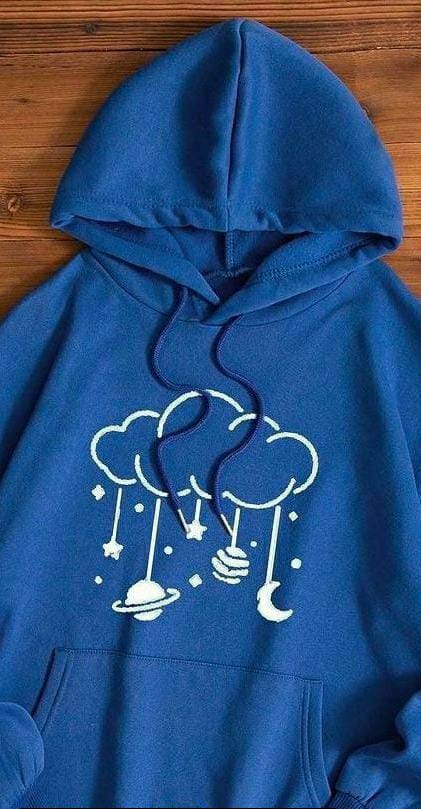 1 Pc Women's Stitched Cotton Printed Hoodie (Blue)