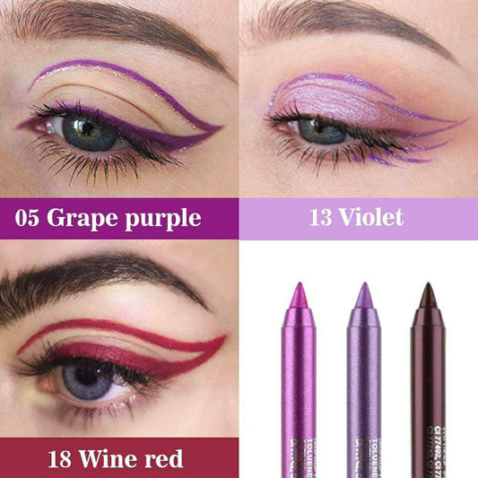 3 Pcs Waterproof Smudge Proof Eyeliner Set - Shimmering Colors in Brown, Purple, and Blue