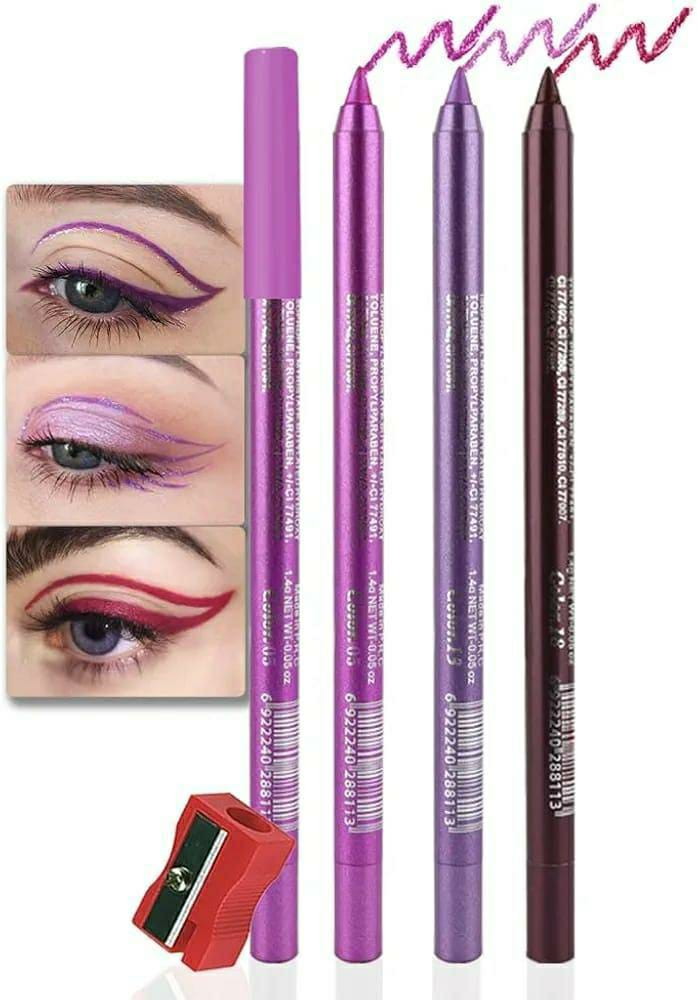 3 Pcs Waterproof Smudge Proof Eyeliner Set - Shimmering Colors in Brown, Purple, and Blue