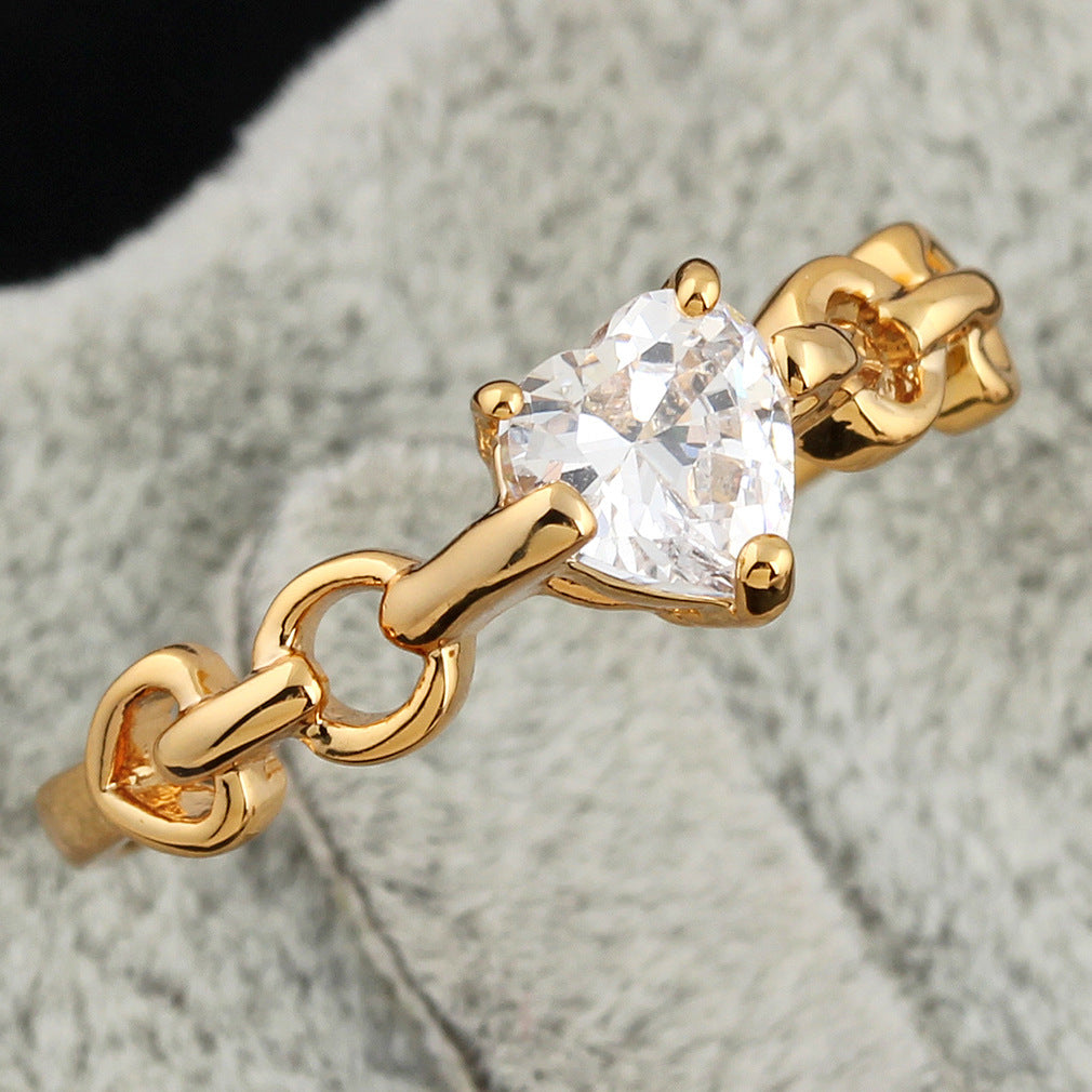 Trend Chain Heart-shaped Zircon Ring