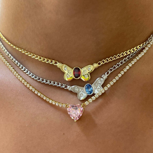 Titanium Steel Color-retaining Butterfly Zircon Necklace