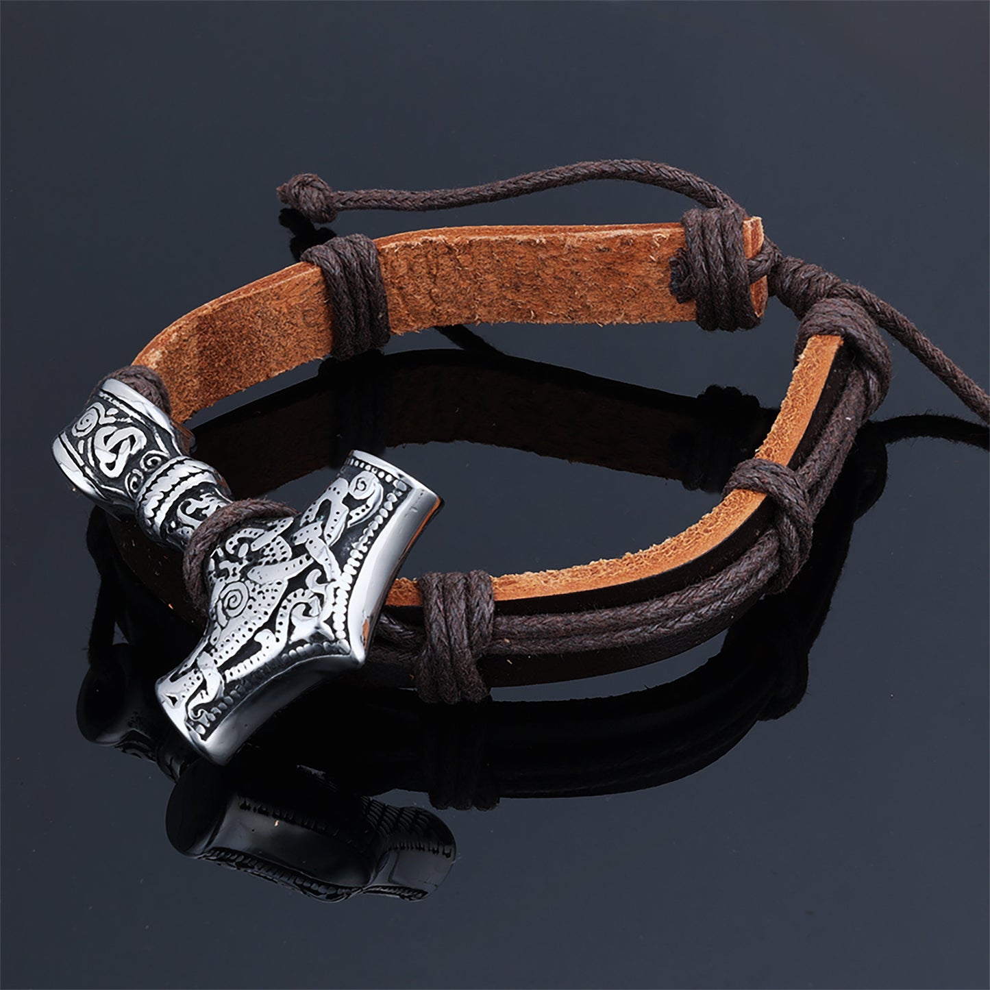 Stainless Steel Retro Style Leather Cord Bracelet