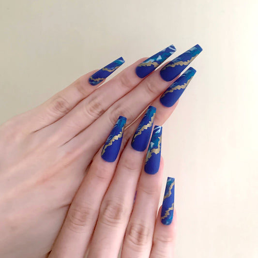 Blue Flame Marbling Fake Nail Patch