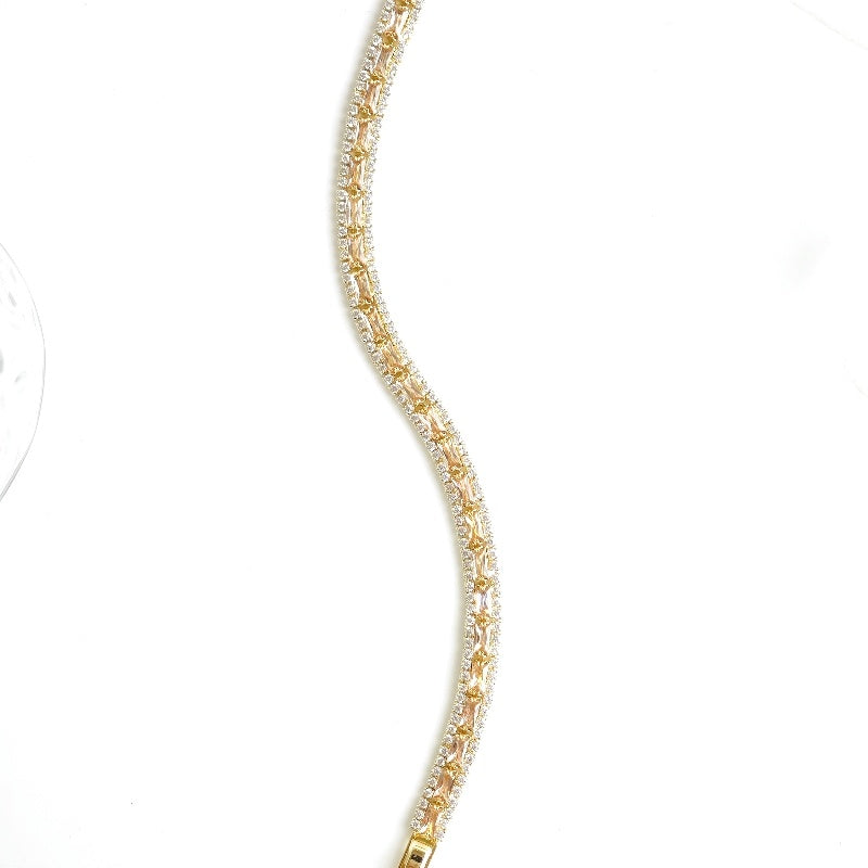 Bracelet Men And Women Champagne Three-row Zircon