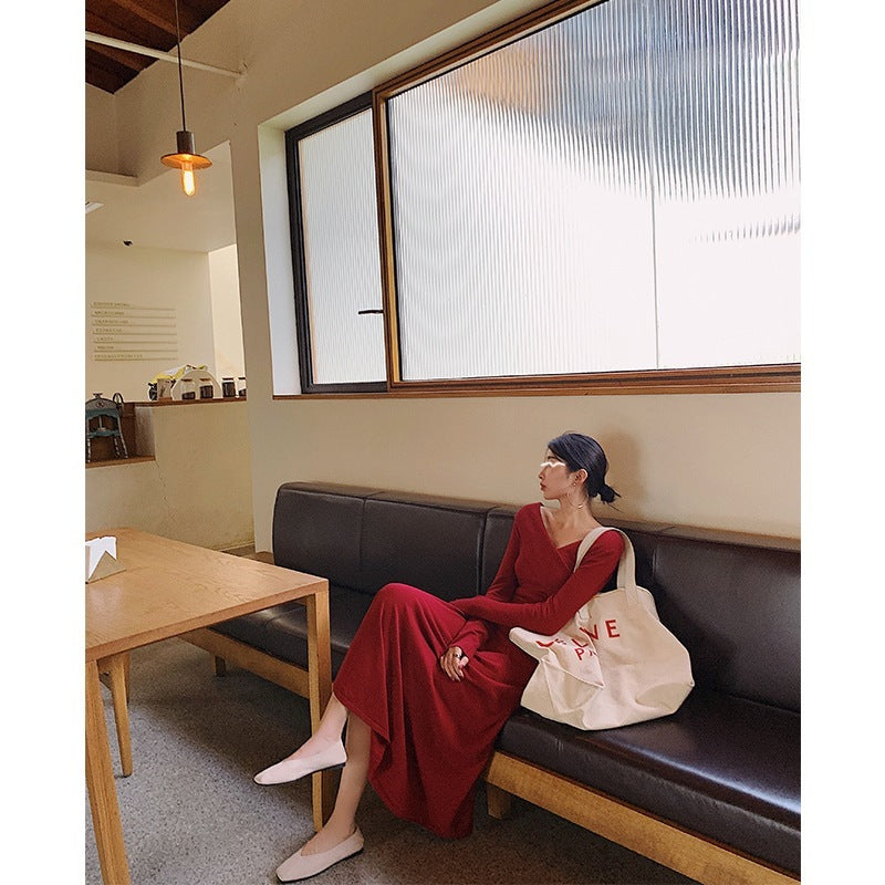 Early Autumn Tight Waist Niche Chic Engagement Red Dress