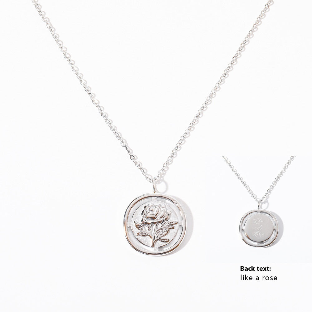 Titanium Steel French Retro Three-dimensional Flower Cutout Rose Necklace Electroplated 18K Gold