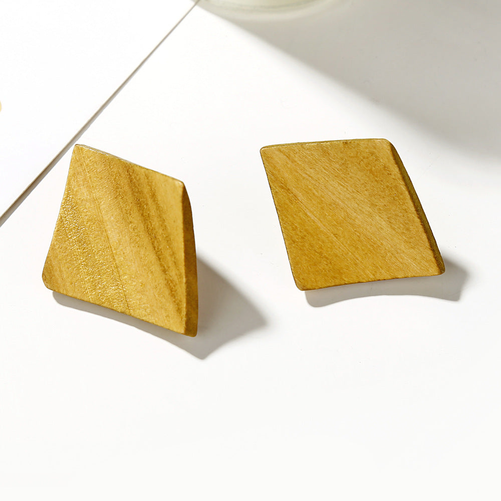 Geometric Irregular Twisted Rhombus Wooden Ear