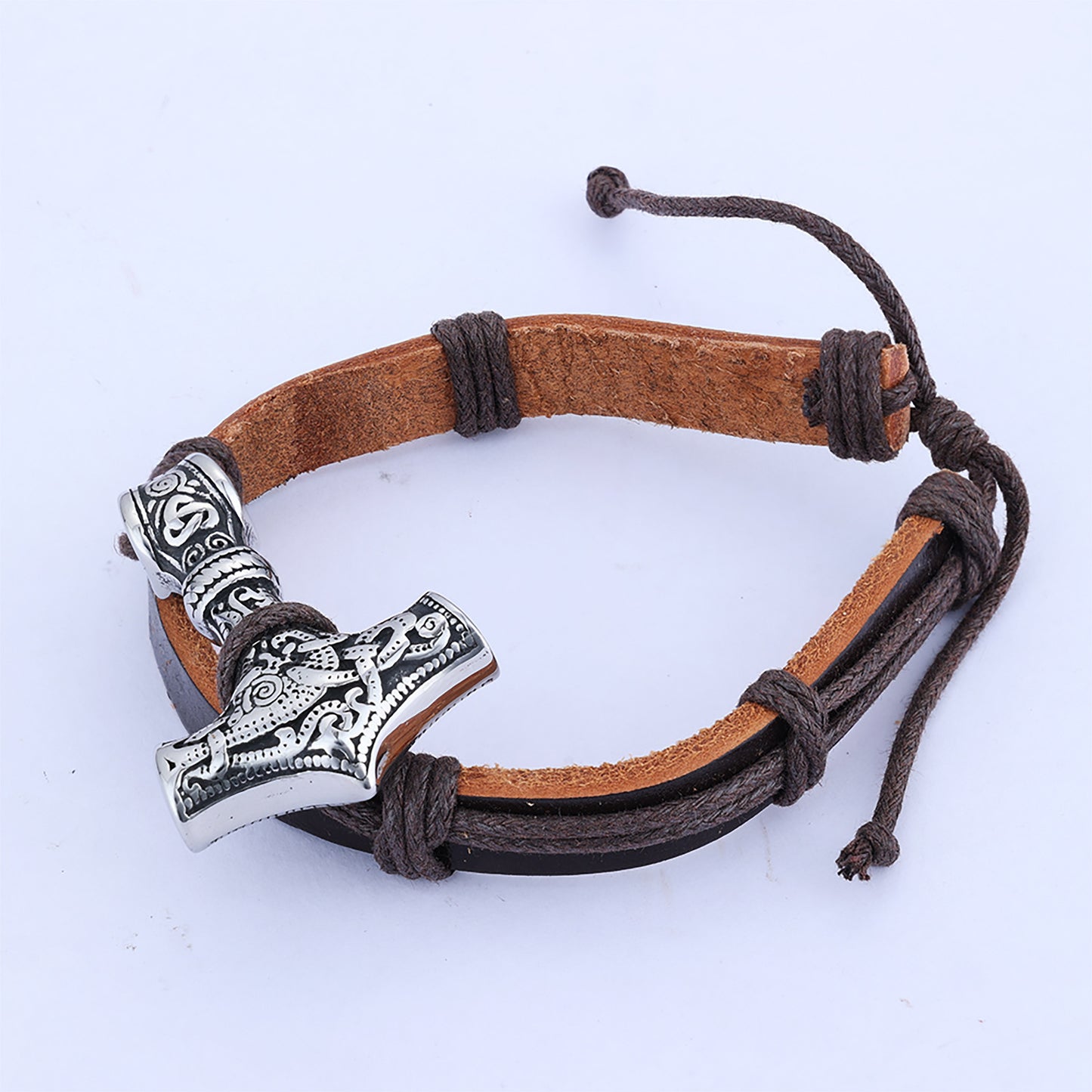 Stainless Steel Retro Style Leather Cord Bracelet