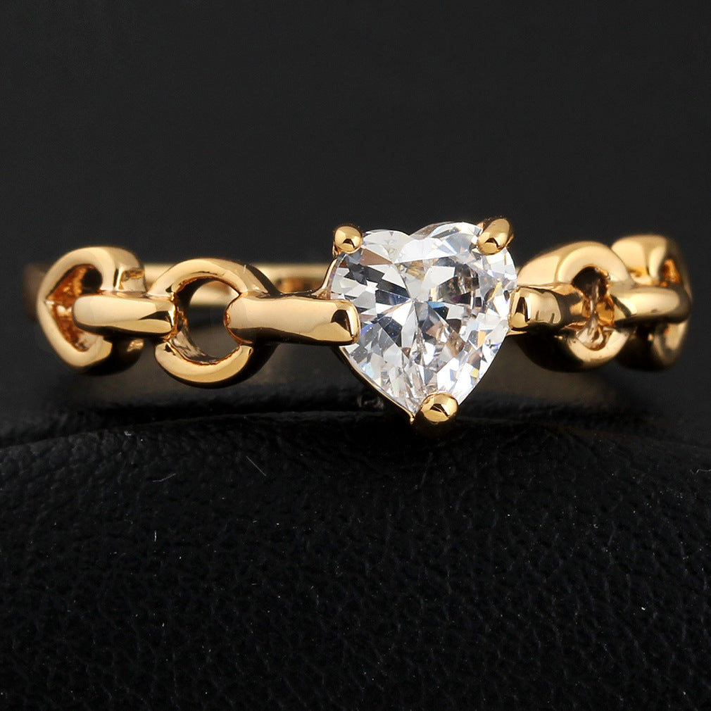 Trend Chain Heart-shaped Zircon Ring