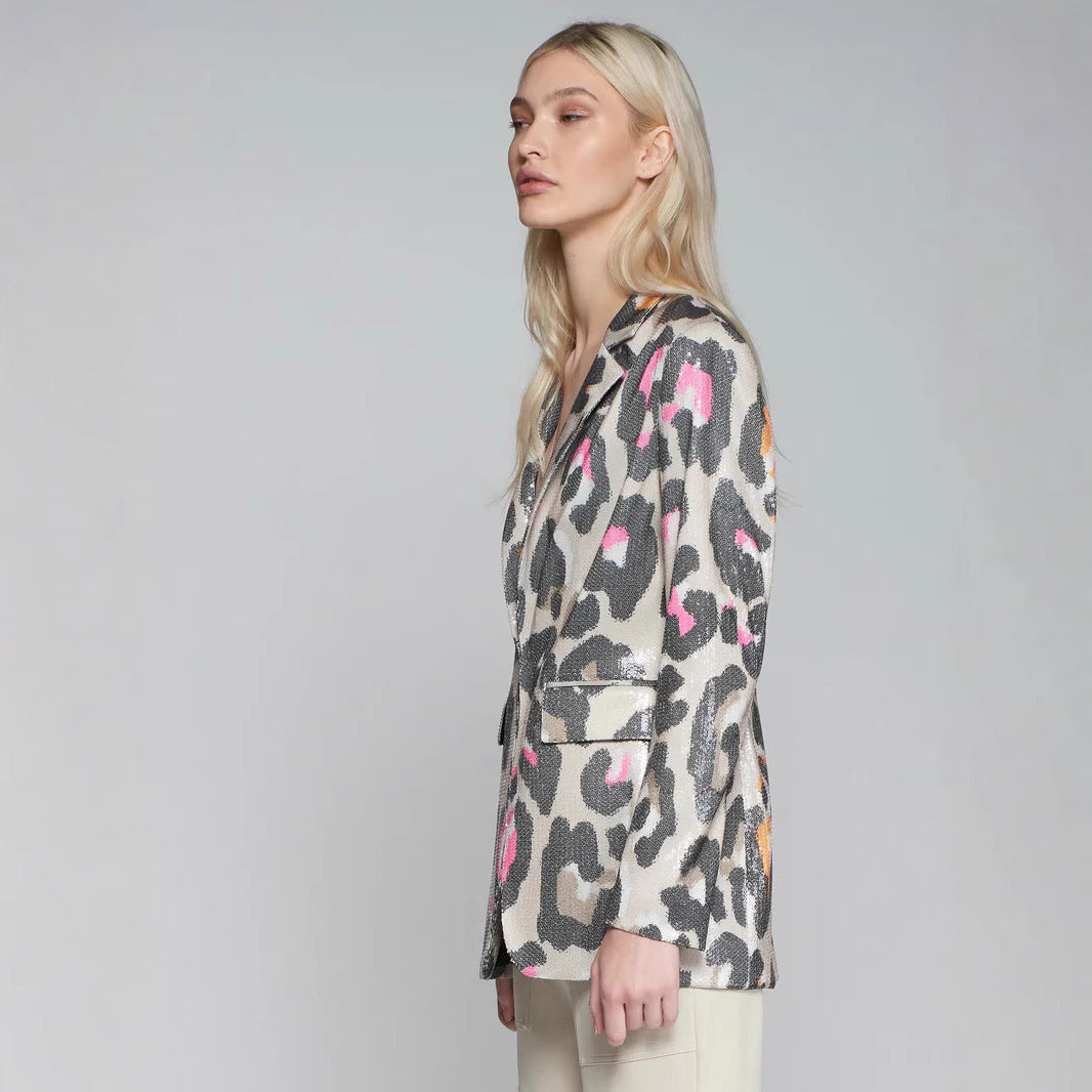 Fashion Slim-fit Printed Button V-neck Long-sleeved Jacket