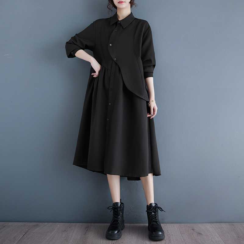 Irregular Niche Hepburn Wind Black Shirt Dress