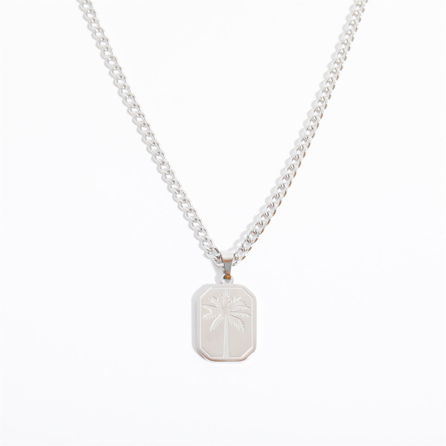 Stainless Steel Palm Leaf Square Pendant Necklace Trendy Sweater Chain