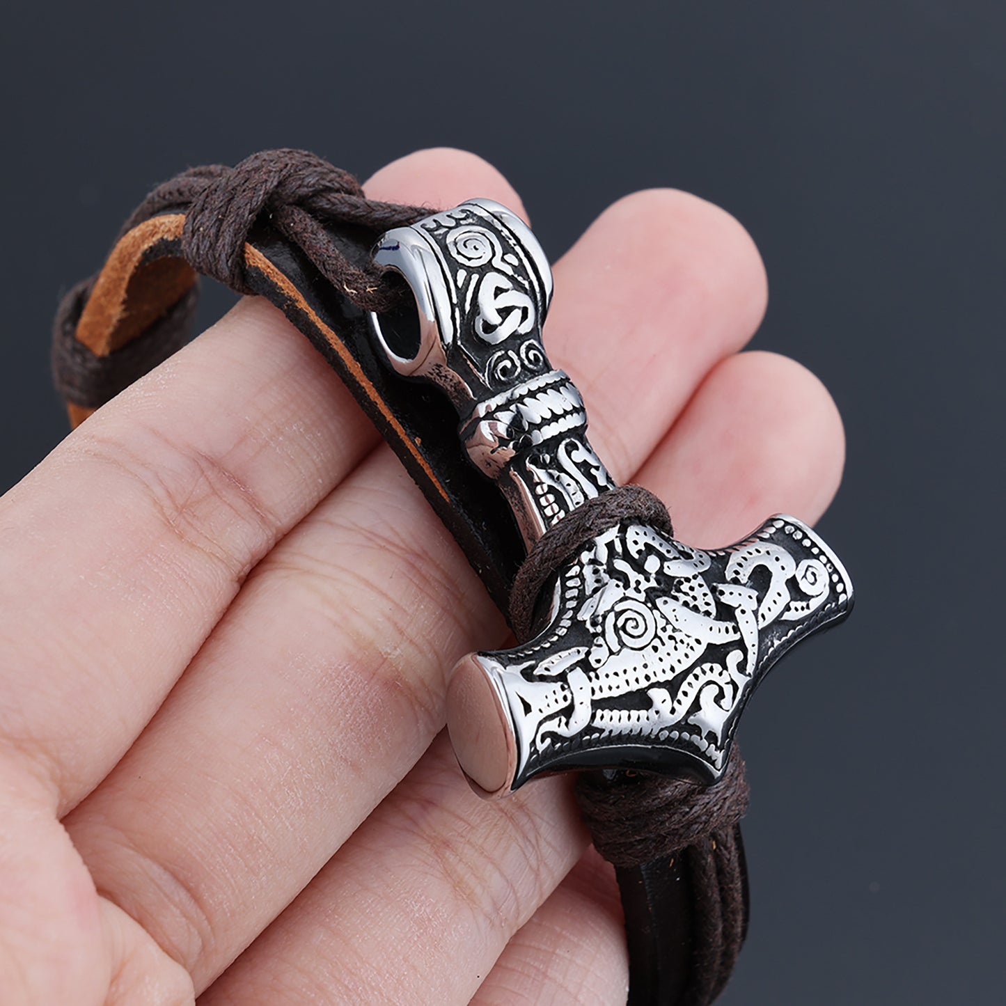 Stainless Steel Retro Style Leather Cord Bracelet