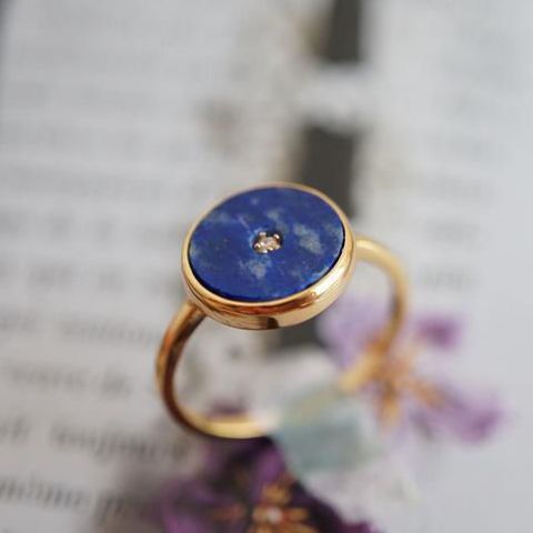 Natural Lapis Lazuli White Zirconium Plated 925 Silver Plated Vintage Ring