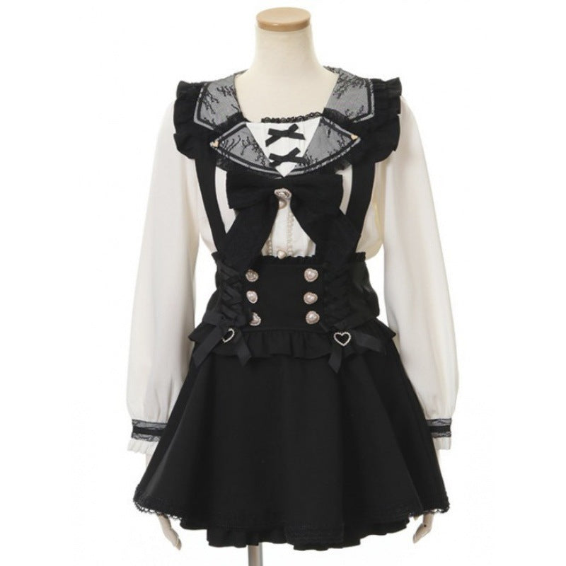 Japanese Style Lace Ribbon Bow Strap Dress