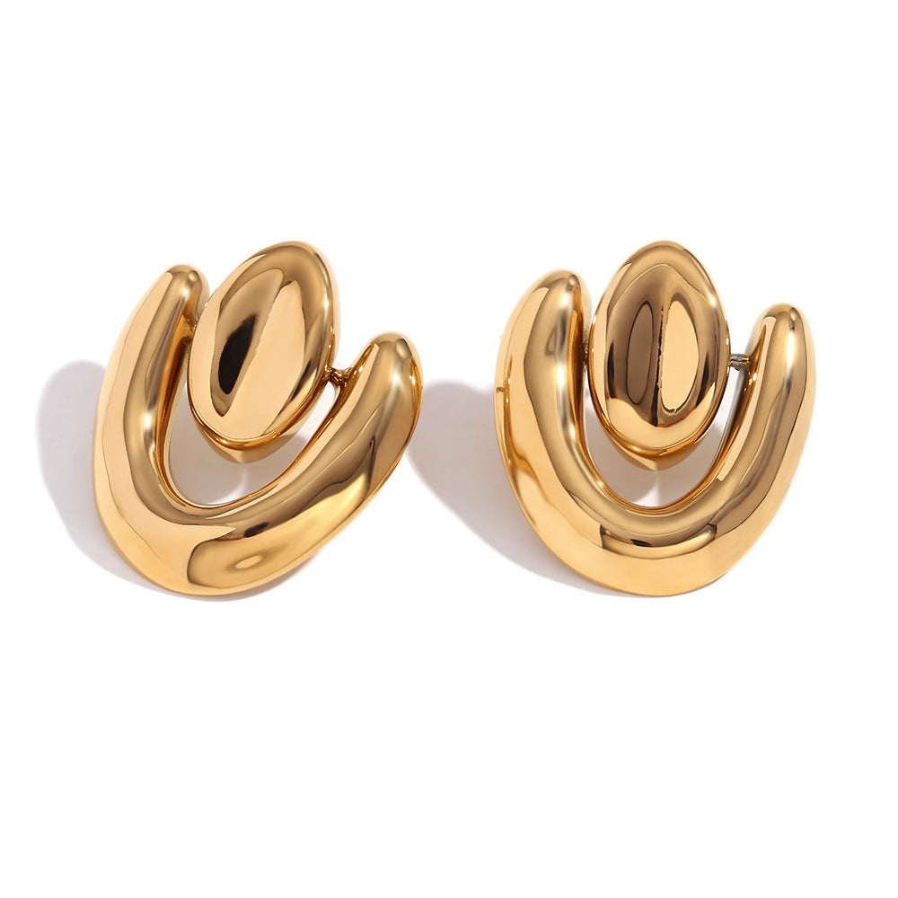 Stainless Steel 18K Gold Plating Geometric Stitching Irregular Heart Stud Earrings