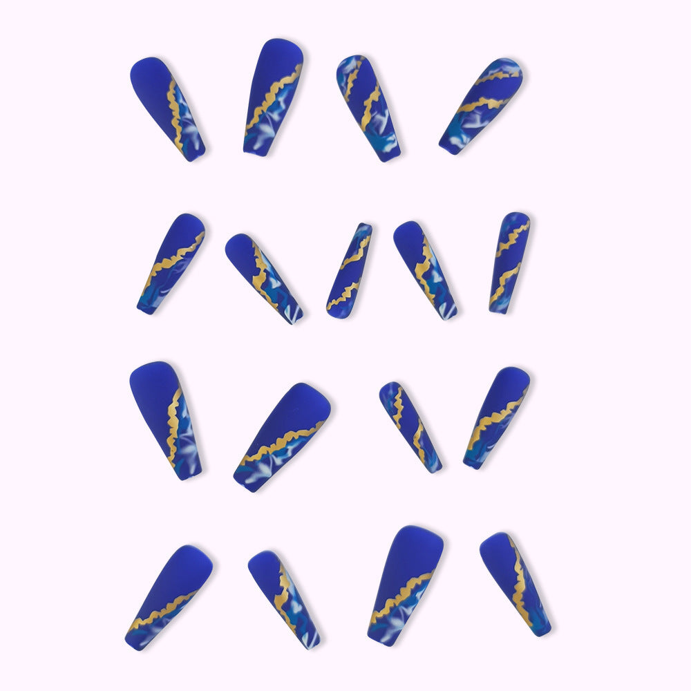 Blue Flame Marbling Fake Nail Patch