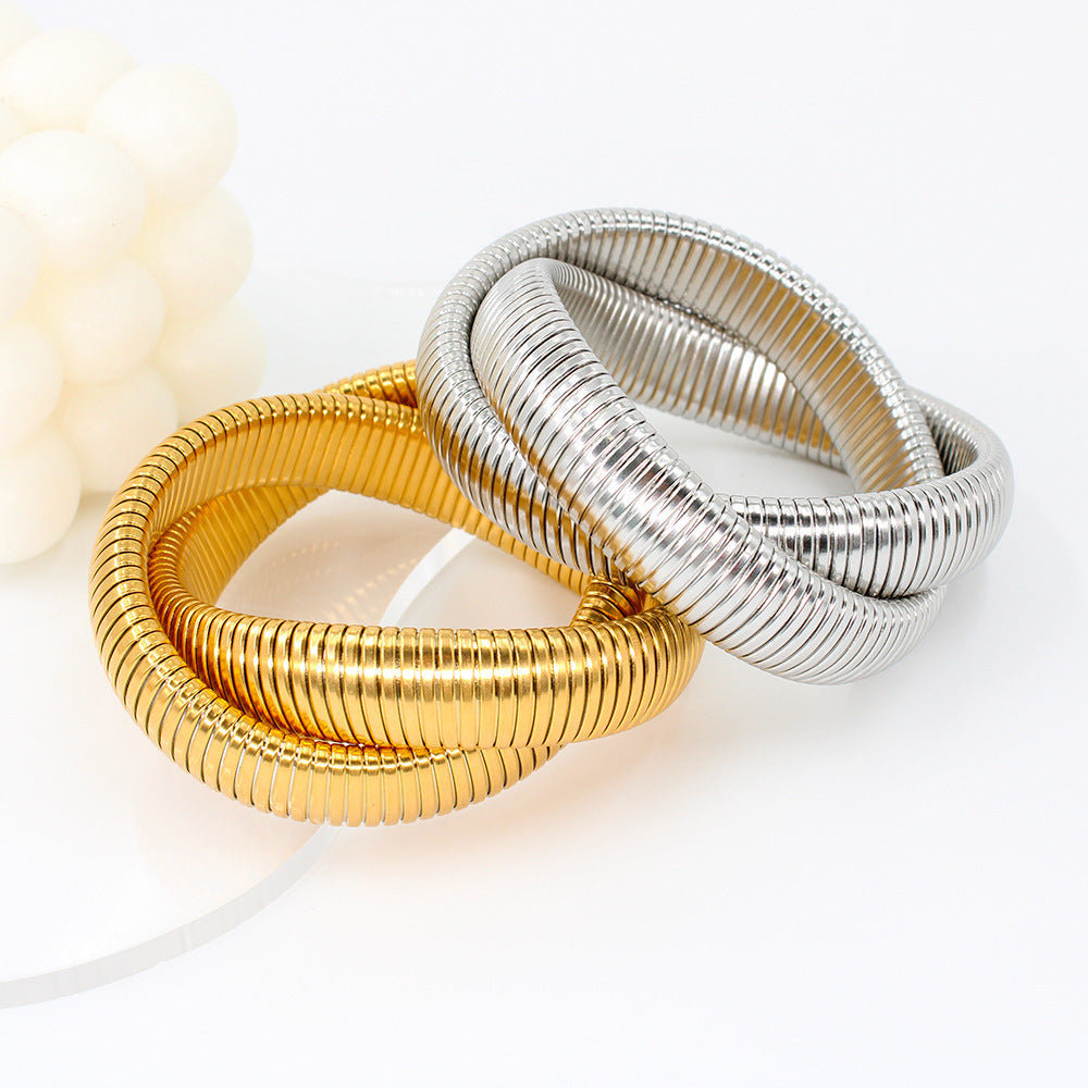 Stainless Steel Elastic Double Ring Bracelet Snake-shaped Titanium