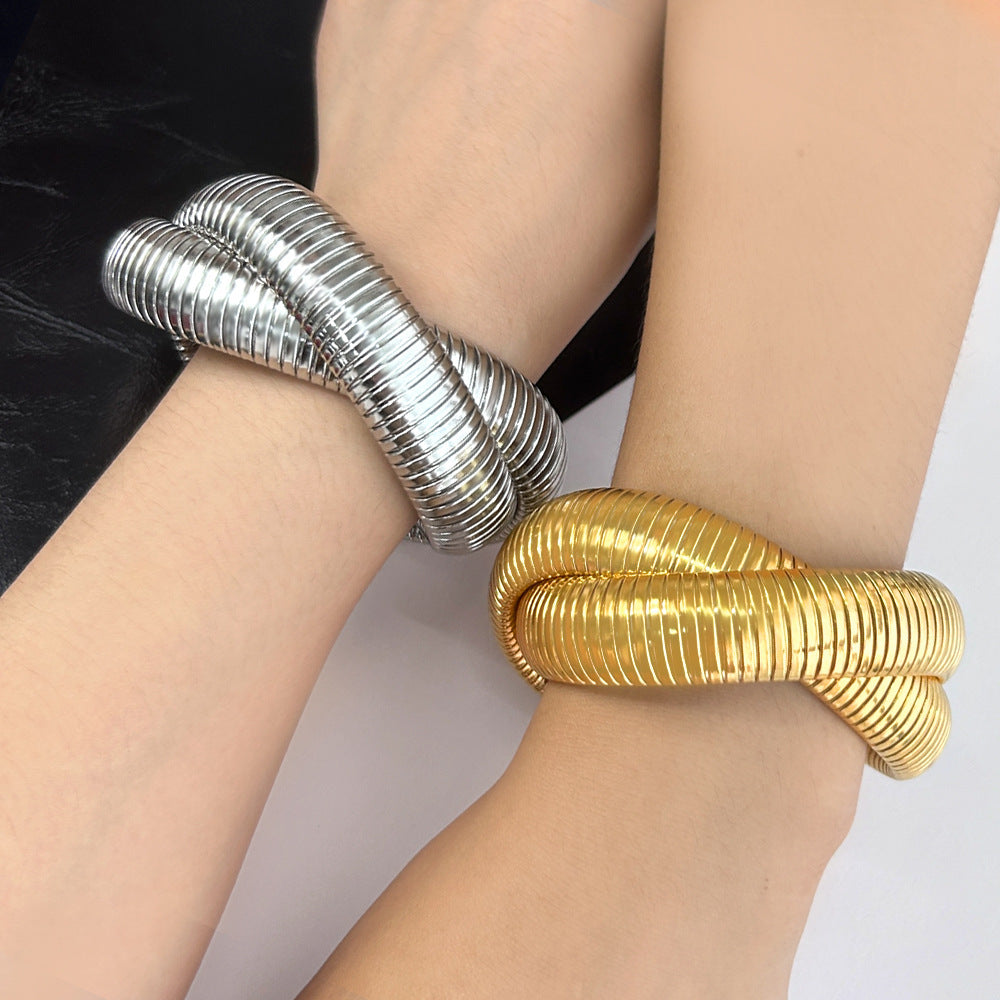 Stainless Steel Elastic Double Ring Bracelet Snake-shaped Titanium