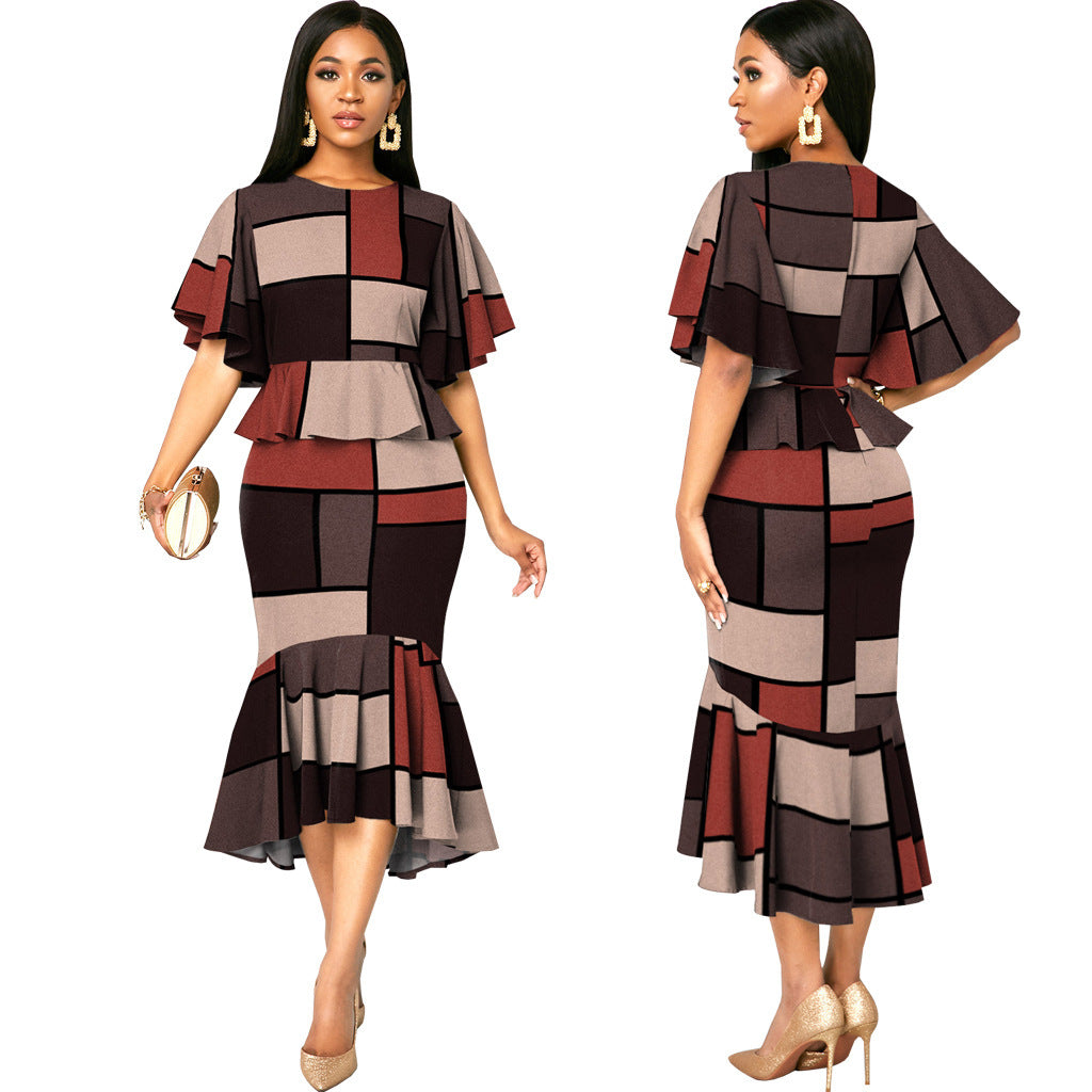 European And American Fashion Digital Printing Short Sleeve Women's Clothing Dress