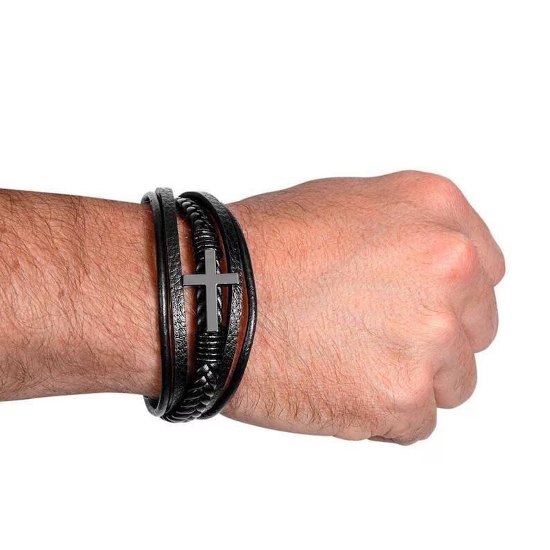 Cross Leather Bracelet Men's Multi-layer