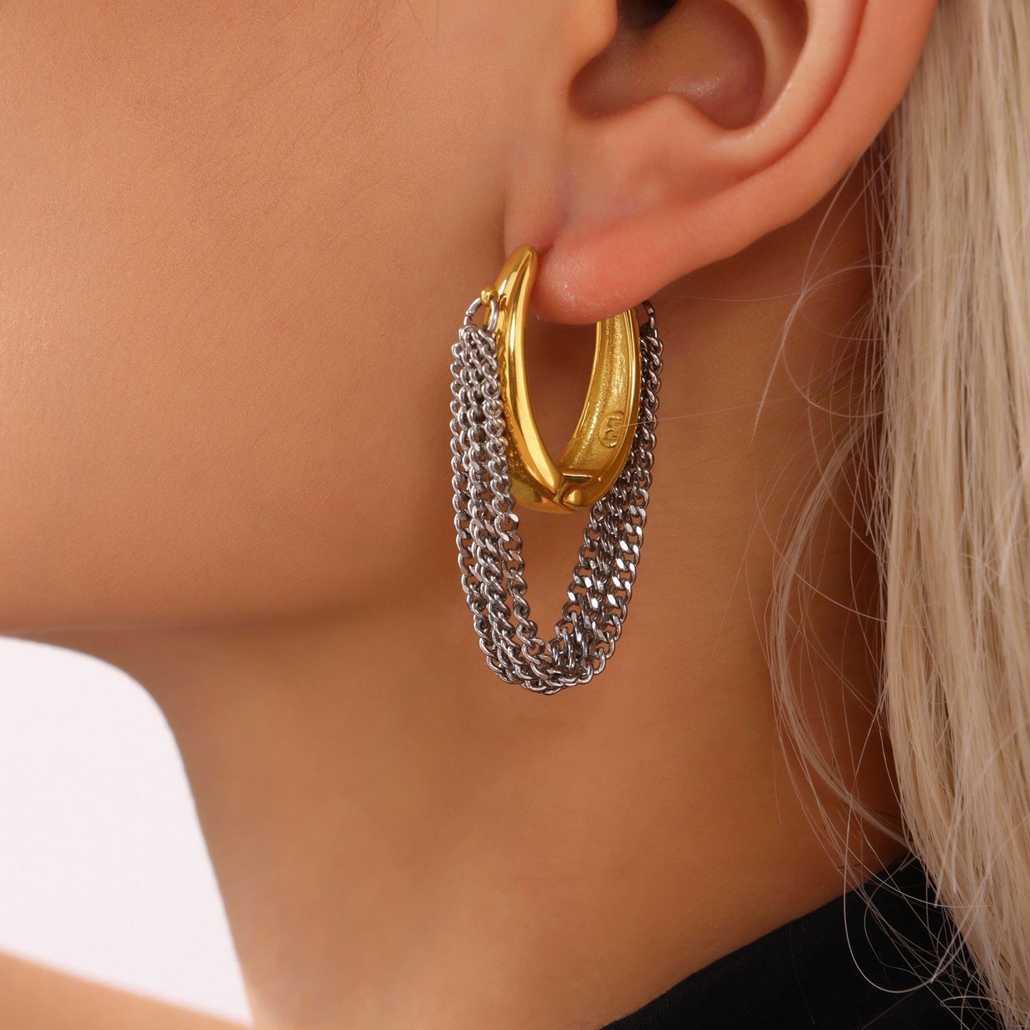 Stainless Steel Snap Joint Multi-layer Chain Tassel Earrings