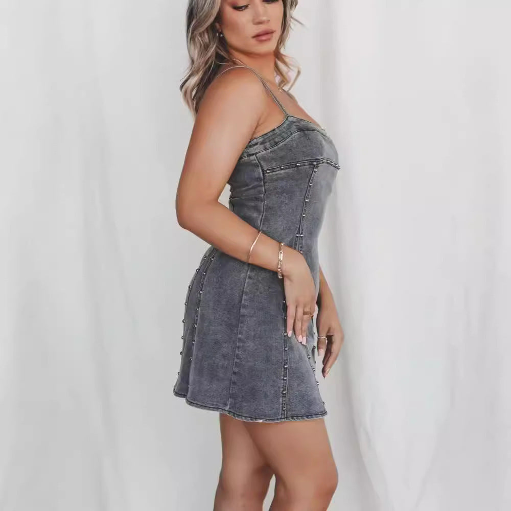 Stretch Denim Sexy Bandeau Slim-fit Dress Women's Clothing