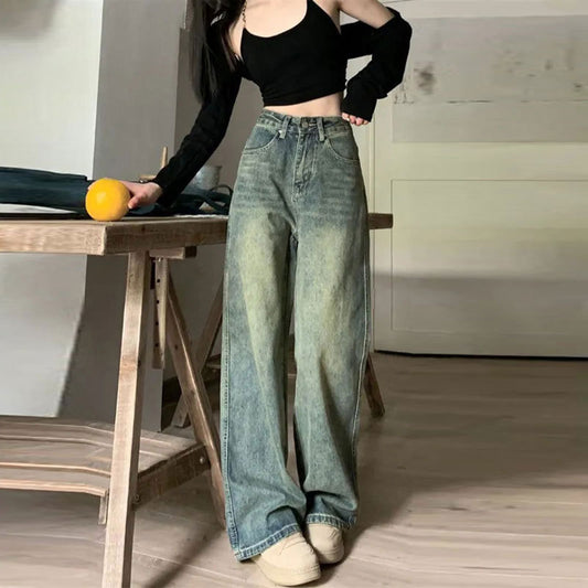 Nostalgic Retro Mopping Loose American Wide-leg Trousers