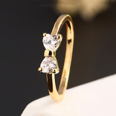 Heart-shaped Zircon Ring Women's Gold Ring Bow