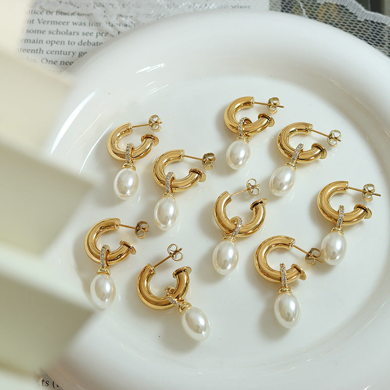 Baroque Imitation Pearl C- Shaped Stud Earrings European And American Personalized