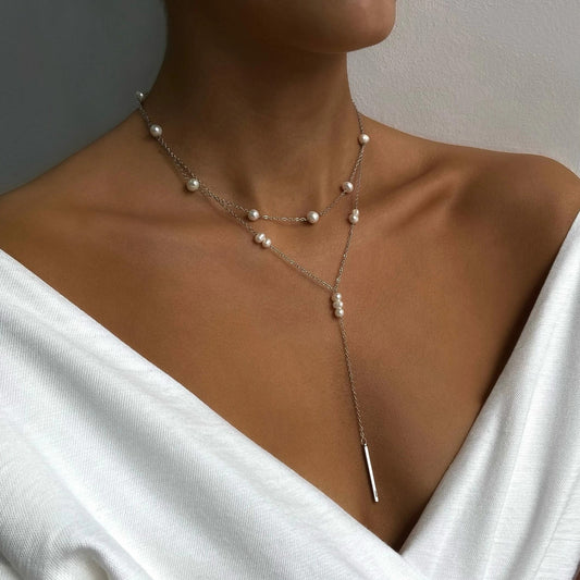 Pearl Geometric Tassel Necklace
