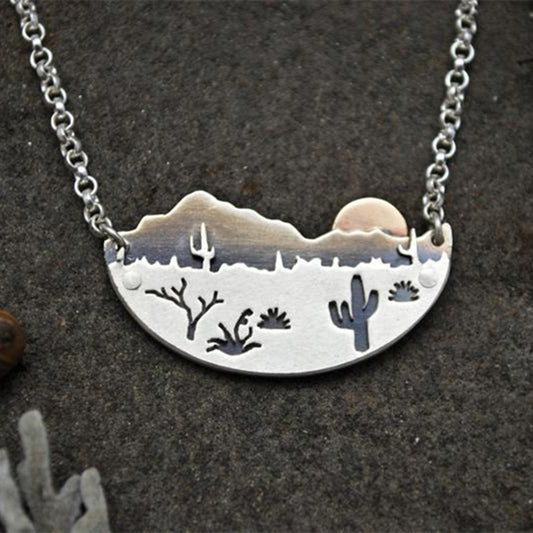 Desert Sunshine Necklace Silver Cactus Landscape