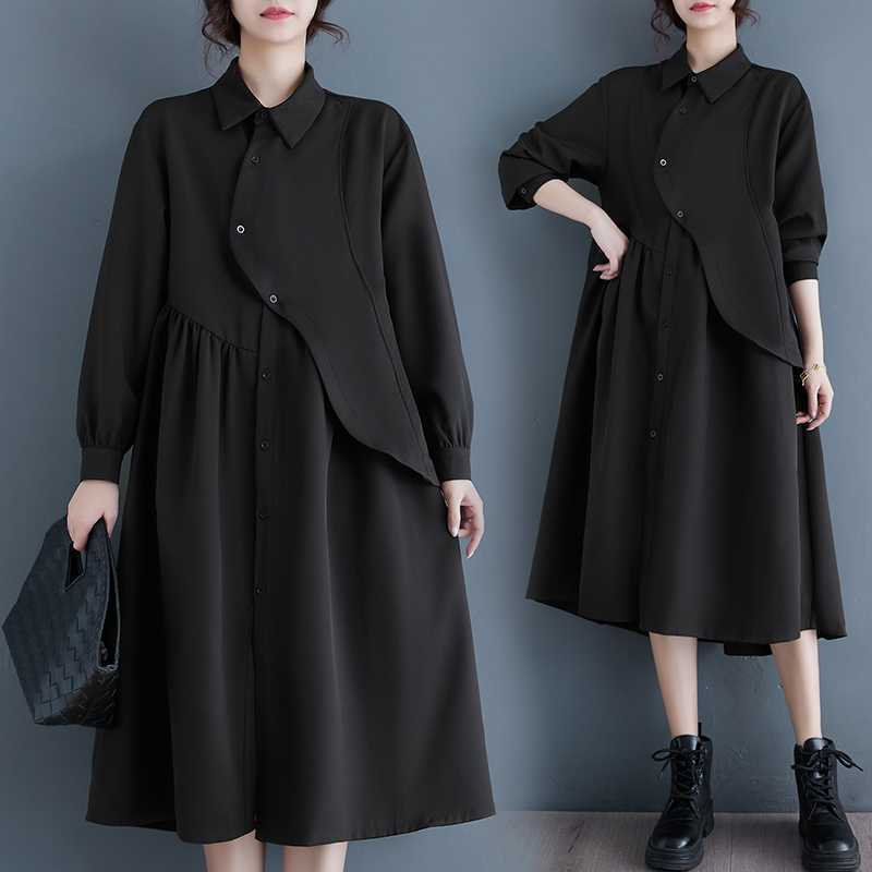 Irregular Niche Hepburn Wind Black Shirt Dress