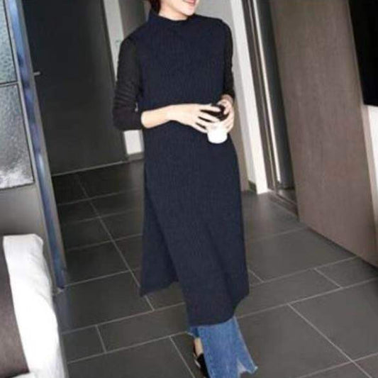 Half Turtleneck Split Outer Sweater Vest Jumper Skirt