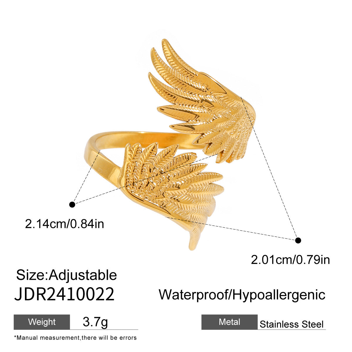 Stainless Steel Angel Wings Ring Niche Retro