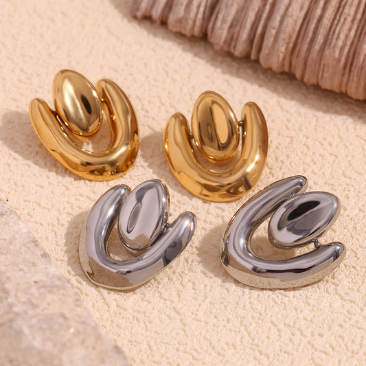 Stainless Steel 18K Gold Plating Geometric Stitching Irregular Heart Stud Earrings